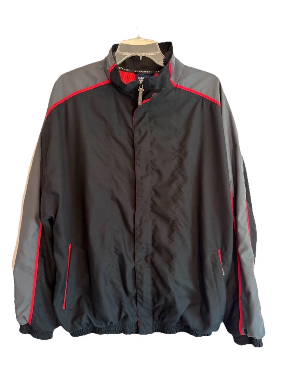 Vintage Galyan’s Athletic Windbreaker Track Zip Up Jacket Black Gray Red Large